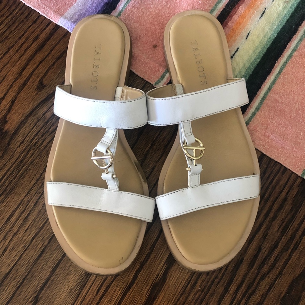 Talbots white leather t strap sandals size 8